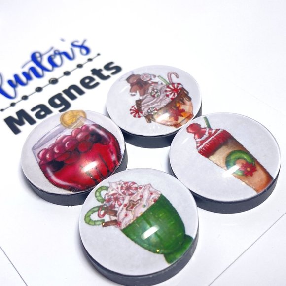 Set 4 Handcrafted Christmas Coffee 3 Magnets - Refrigerator Kitchen Whiteboard - Picture 2 of 3